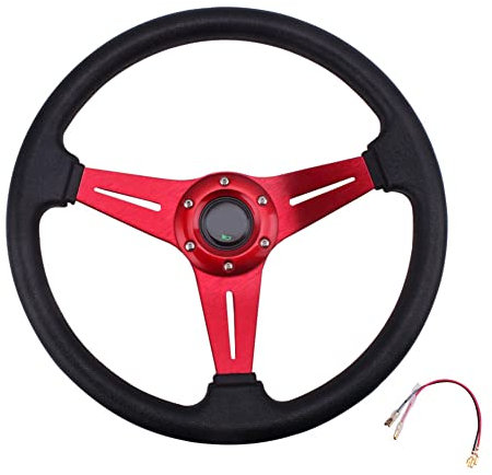 Auto Sport Lenkrad, Asudaro Asudaro Universal Sports Racing Lenkrad, Aluminium Modifiziertes Lenkrad Racing Lenkrad Auto Lenkrad Sport Racing Kart PU Lenkrad Auto Modifikation Zubehör,Rot