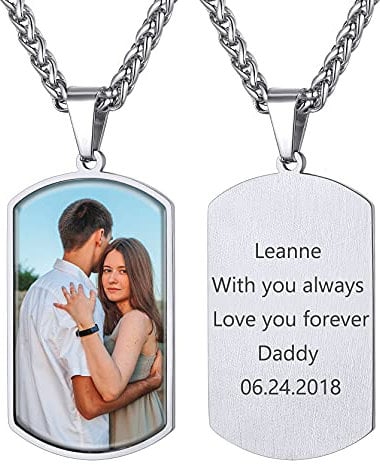 GoldChic Hundemarke mit Gravur Edelstahl Anhänger Fotogravur räumlich Fotoketten mit Glasschicht Unisex Personalisierte Benutzerdefiniert Anhänger 55cm +5cm Lang 3mm Kabelkette