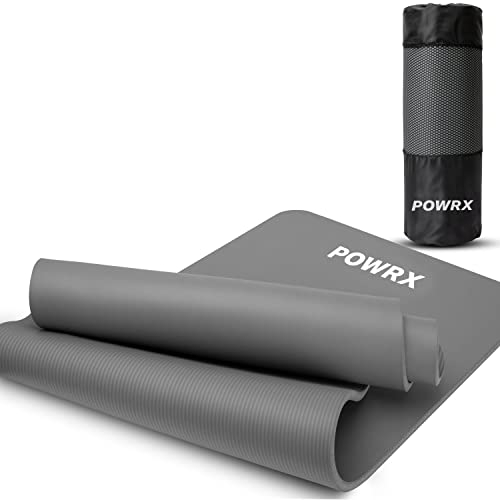 POWRX Gymnastikmatte Yogamatte (Anthrazit 183 x 60 x 1 cm) 183 x 60 cm I Dicke: 1cm oder 1,5cm inkl. Tragegurt & Tasche versch. Farben