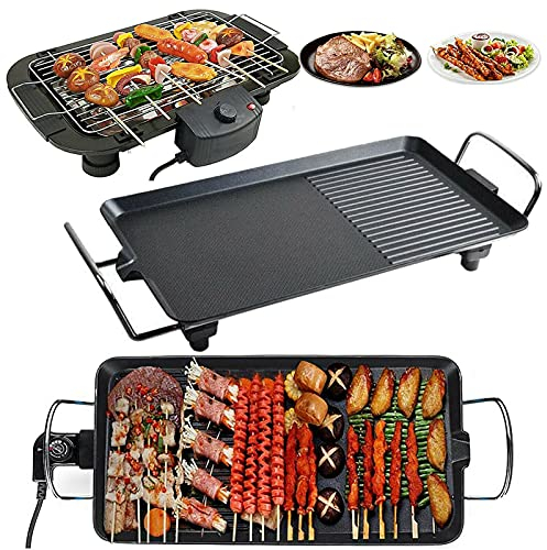 Teppanyaki Grill Pan Indoor Smokeless Electric Grill Electric Table Top Grill Griddle Hot Plate Cooking Grill Non-Stick Barbecue Grill Pan with Fat Drip Tray & Temperature Adjustment, Large 48x27x8cm