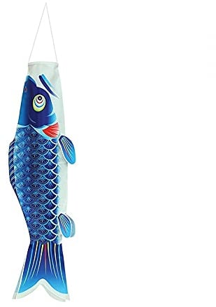 Karpfenfahne,Japanischer Stil Windsack Fisch 100 x 25 cm Fisch Flagge Hängende Dekoration für Innen- und Außenberiche (Blau)