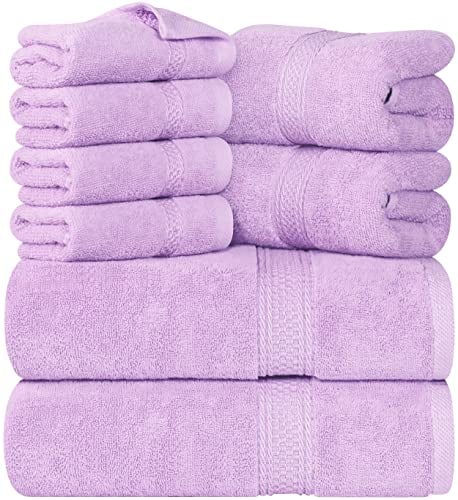 Utopia Towels 8-teiliges Premium-Handtuch-Set, 2 Badetücher, 2 Handtücher und 4 Waschlappen, 600 g/m², 100% ringgesponnene Baumwolle, Fitnessstudio, Hotel und Spa (Lavendel)