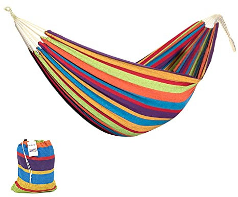 Hängematte Outdoor Baumwolle Mehrpersonen mit Tragetasche. Hängematte Möbel für Terrasse, Hof, Garten, Schlafzimmer. (Gewicht bis 150kg - Maße 150 x 180cm)