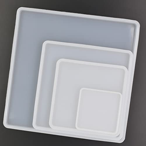 Lot de 4 moules carrés époxy de 18 cm, 13 cm, 10 cm, 6 cm, grands et petits carrés en silicone pour moulage de résine