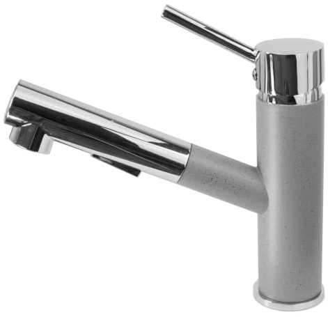 Granitan Wasserhahn Küche Cado, Küchenarmatur Einzelhebel | Stehend Spülbecken, Mischbatterie Küche mit ausziehbarem Auslauf, 17,5 cm, Grau