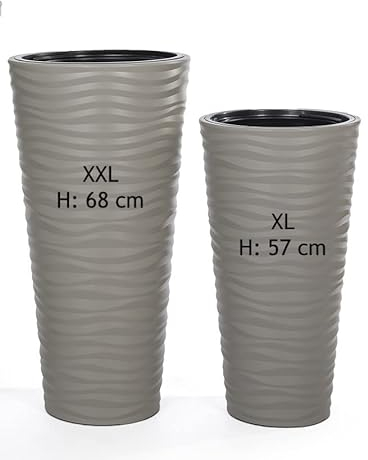 MELTOM Lot de 2 pots de fleurs à effet 3D ondulé slim rond avec insert gris XL + XXL