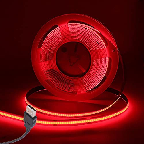 Wisada COB LED Streifen 1M, Innenbereich Nicht Wasserdichte USB Flexibler COB LED Lichtband,DC 5V 320 LEDs/m Rot FCOB LED Band für Schrankbeleuchtung,Schlafzimmer, Bar, Bühne, Weihnachtsfeier
