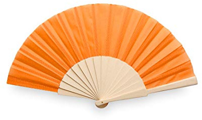 eBuyGB Folding Handheld Fan, Wooden Hand Fan, Wedding Party Accessory, Pocket Sized Fan for Wedding Gift, Party Favours, Summer Holidays, Mini Travel Fan Home Décor - Orange (Pack of 10)