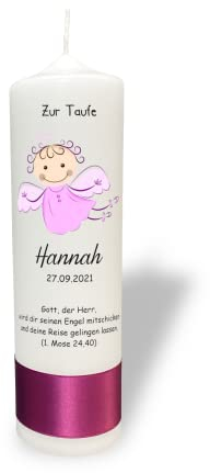 Taufkerze mit Engel rosa