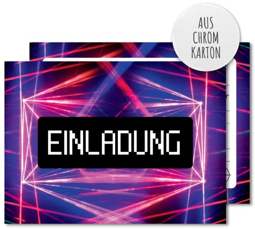 12x EINLADUNGSKARTEN für Jungen & Mädchen Kindergeburtstag und Feier – coole Karten mit Laser Motiv – Diese Karten sind die perfekte Einladung zur Lasertag Party, Lila, Rot, Schwarz, Silber