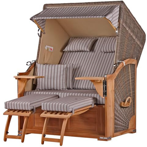 bene living Strandkorb-Set Schaalsee 2-Sitzer Teak - PE grau - Modell 501 - Liftersystem