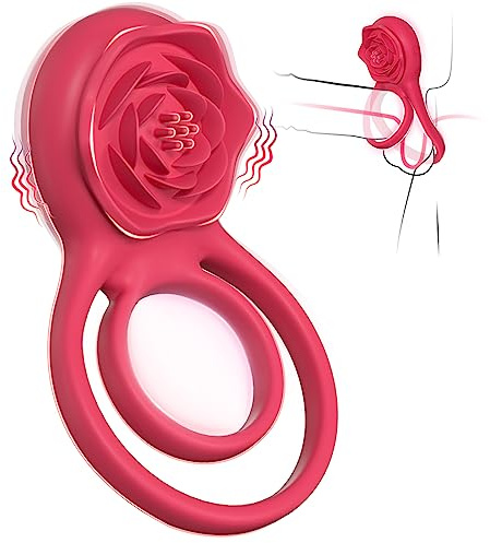 Vibrating Cock Ring with Rose Clitoral Stimulator, Pleasure Penis Ring Vibrator Couples Adult Sex Toys for Men Women, 7 Vibrations Male Couple Sex Toy