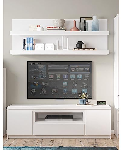 Lomadox TV-Wohnwand Medienwand weiß 2-teilig | 1 TV-Lowboard, 1 Wandboard