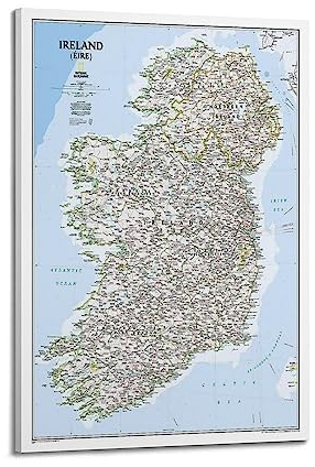 JONZA Karten-Poster Europa Irland Klassische Karte Dekoratives Gemälde Leinwand Wand und Kunst Bild Familie Schlafzimmer Dekor 60 x 90 cm