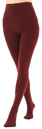 EVERSWE Women's Opaque Fleece Lined Tights, Thermal Tights (Wine Red,Large)