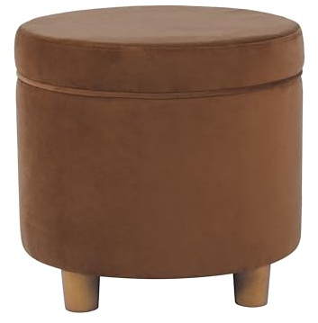 HomePop Home Decor | Upholstered Round Storage Ottoman | Ottoman with Storage for Living Room & Bedroom, Spice Orange Velvet Large