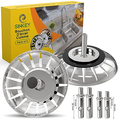 SINKEY - Lot de 2 Bouchon evier Cuisine 80mm - en Acier Inoxydable bonde evier Cuisine pour Un Drainage Rapide, bonde evier 80mm Anti-Obstruction et Anti-Corrosion Filtre evier Cuisine (80 MM)