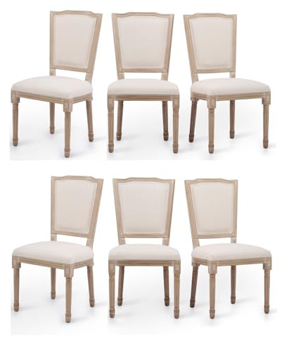 VONLUCE Vintage Farmhouse Dining Chairs – Set of 6 French Country Upholstered Memory Foam Dining Room Side Chair with Square Back Solid Wood Legs – Accent Side Chairs for Kitchen Living Room Bedroom