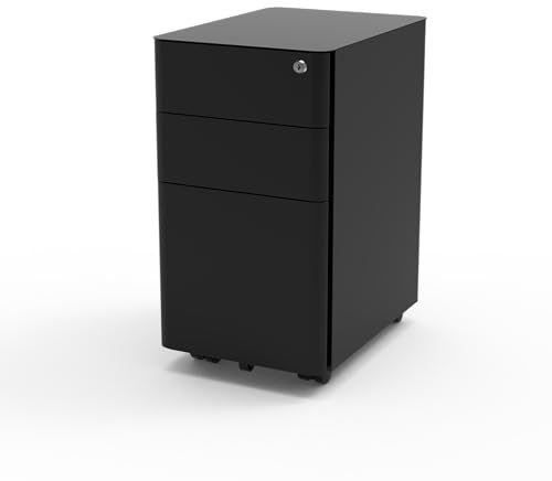 FLEXISPOT CB33 Mobile File Cabinet with Wheels Under Desk Mobile Filing Organizer For Office Home with Lock 3-Drawer (Dark Black)