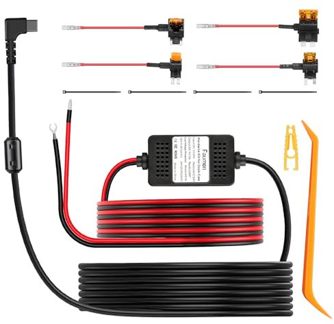 Faumon Dash Cam Hardwire Kit, 13ft Type-C USB Hard Wire Kit for Dashcam, 12V-24V to 5V Car Dash Camera Charger Power Cord with Fuse Kit, Low Voltage Protection
