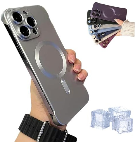Hohny Frameless Magnetic Adsorption Bare Phone Sensation Case, Metallic Paint Frameless Magnetic Phone Case For Iphone 15 14 13 12 Pro Max Plus (For iPhone12,Silver)