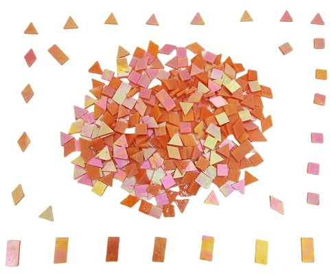Glasmosaikfliesen, 4 Formen, quadratisch, Diamant, Dreieck, Rechteck, 270 Stück, Buntglas-Mosaikstücke für handgefertigte Kunst, Handwerk und Heimdekoration (irisierendes Orange)