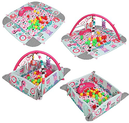 HUOLE Tapis de jeu bébé avec arche de jeu, 2en1 tapis d'eveil et parc bebe, jouer du piano pour nouveau-nés, jouets éducatifs pour garçons et filles âgés de 1 à 36 mois-5 en 1-Rose