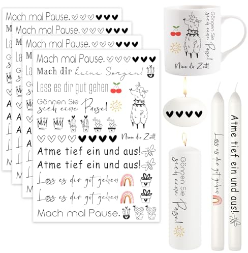 Ronoza® 4 Stück Kerzentattoos Einfach, Wasserschiebefolie Kerzen, Kerzenfolie, Kerzentatoo, DIY Geschenk, Kerzentattoo, Kerzenaufkleber, Kerzen Aufkleber, Kerzen Tattoo (Entspannen E)