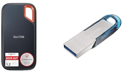 SanDisk Extreme Portable SSD 2 TB & Ultra Flair USB 3.0 Flash-Laufwerk 64 GB (Rescue Pro Software, Passwortschutz, robust, schlankes Metallgehäuse, 150 MB/s Übertragungsgeschwindigkeit) Blau