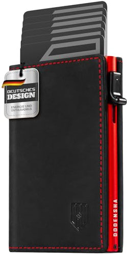 DODENSHA MagSnap Geldbörse Herren I Slim Wallet mit Münzfach I Wallets for Men für 10+ Karten I Magnetischer Verschluss portmonee Herren Slim I RFID Schutz I SchwarzRot