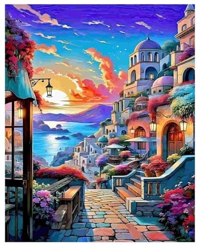 Peinture Numero Adulte, DIY Peinture Par Numero Adulte, Peinture Acrylique pour Adultes débutants Facile sur Toile Peinture Numero avec peintures et pinceaux, Paysage 40×50cm