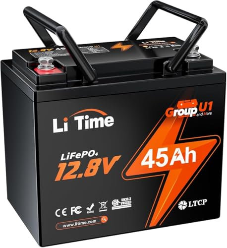 LiTime 12V 45Ah LiFePO4 Lithium Batterie GU1 Größe für Elektrische Rollstühle Elektromobile, Niedertemperatur Abschaltschutz Lithium Akku, 45A BMS und Max. 15000 Zyklen,10 Jahre Lebensdauer