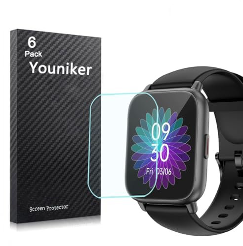 Youniker Paquete de 6 protectores de pantalla compatibles con RUIMEN H1 de 1.85 pulgadas para reloj inteligente HappyCat Fit H1 de 1.85 pulgadas, protector de pantalla transparente HD antiarañazos
