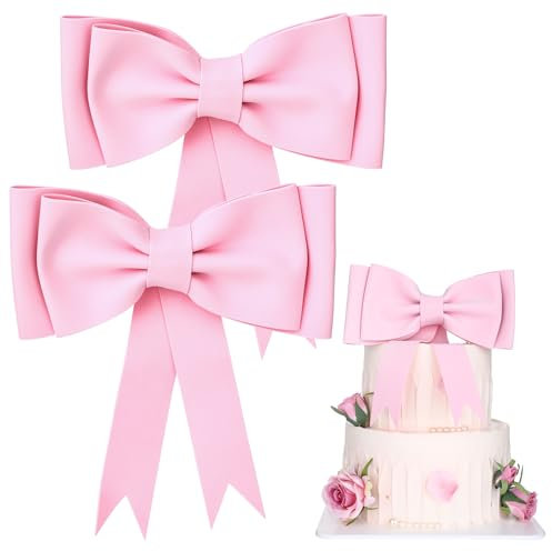 2 Stück Rosa Schleifen Tortendeko Extra Große Schleifen Torten Deko Niedliche Romantische Kuchen Deko für Damen Mädchen Geburtstag Hochzeit Party Dekorationen