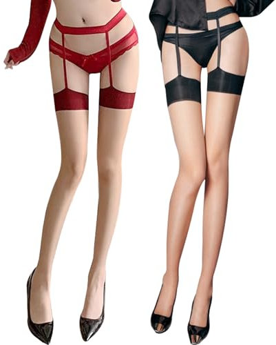 Hanaoops Strapsstrümpfe für Damen Strapse Mit Strümpfe Und Halter Sexy Transparent Schwarz Strümpfe Hoher Oberschenkel Stützstrumpfe High Waist Overknee-Socken