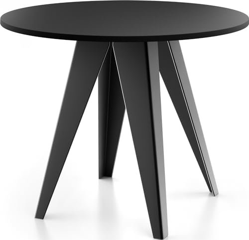 WFL GROUP Esstisch Glory im Industriestil - Modern, Rund - Ausziehbar von 100 cm bis 140 cm, Pulverbeschichtete Metallbeine - Schwarz