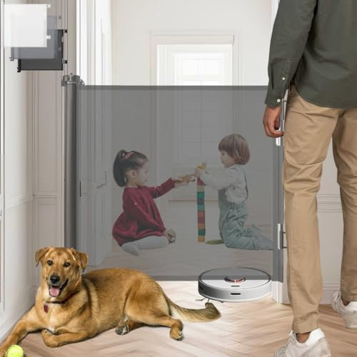 KOKOTTA - Puerta Retráctil - Adhesivos O Tornillos – 0-140 cm – Seguridad Bebés, Niños, Perros – Barrera Extensible: Escaleras, Puertas, Pasillos - Interior, Exterior. +Incluye Protectores (Negro)