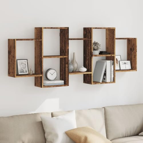homiuse Schweberegal für Wohnzimmer Altholz 159x18x65 cm Holzwerkstoff Wandregale Stilvolles Hängeregal Reichlich Stauraum Schlafzimmer Regal zur Präsentation Regalwürfel Platzsparend
