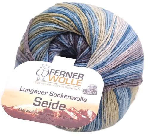 Ferner Wolle Sockenwolle 4-fädig mit Seide und Farbverlauf, Sockengarn, Strumpfwolle bunt, 100g (530)