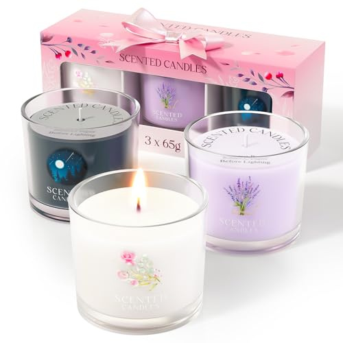 CHILLFLAME Candles Gifts for Women, Scented Candles Gift Set for Her, 3 Scented Votive Candles, Birthday Gifts for Women/Men (Black+Purple+White, 200g)