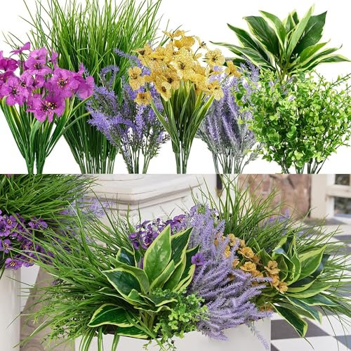 PARTY JOY 25 Stück Kunstpflanze Outdoor, Künstliche Pflanzen Wie Echt, Künstliche Pflanzen Für Draußen, Künstliche Balkonpflanzen Wetterfest, Lavendel Künstlich UV Beständig, Für Gärten