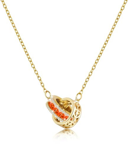 Linawe Edelsteine Kette Damen Gold, Orange Anhänger Halskette für Frauen, Goldkette Schmuck Jewelry, Statement Kettenanhänger Necklace, Goldene Edelstahlkette Geburtsstein Kristall Kette Set