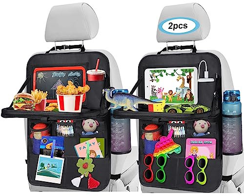 LUUGUYI Autositz Organizer Kinder, 2 Stück Rückenlehnenschutz Auto Kinder, Große Kapazität Auto Oganizer mit Klapptisch und Tablet Aufbewahrung, Wasserdichter Sitzschutz Rückenlehne