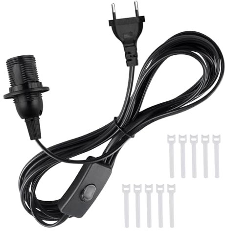 TXErfolg E14 Lampenfassung mit Schalter Schwarz E14 Fassung mit 5m Netzkabel, 2 x 0,75 mm², Lampenaufhängung Lampenkabel mit Stecker für Küche, Wohnzimmer und Kinderzimmer(Schwarz)