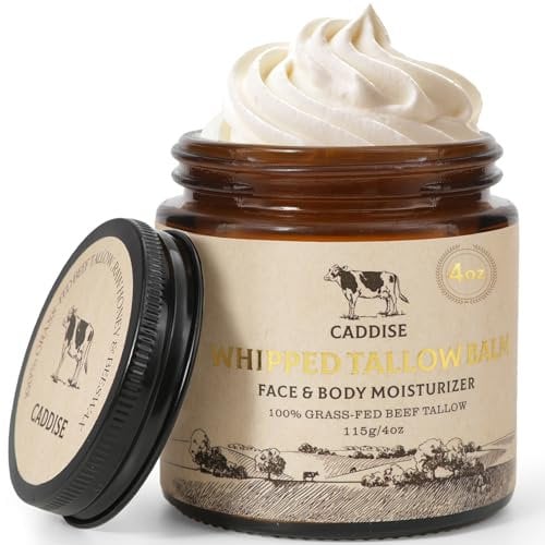 CADDISE Whipped Beef Tallow for Skin – 100% Grass-Fed Handmade Cream Moisturizer for Face & Body, Natural with Honey, Shea Butter, Jojoba Oil, Non-Greasy, Nourishing for Men, Women, Kids, 4 Oz