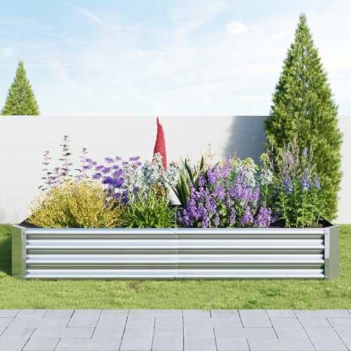 VERFARM Metal Galvanized Raised Garden Bed Kit, 6 x 3 x 1 ft Galvanized Steel Raised Garden Planter Box Outdoor with Open Base for Growing Vegetables/Flowers/Herbs/Fruits/Succulents, Silver