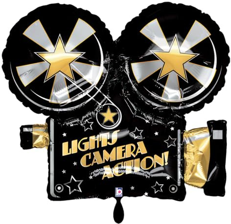 NEU Folienballon Lights - Camera - Action, Hollywood Filmkamera, schwarz, 62x54cm