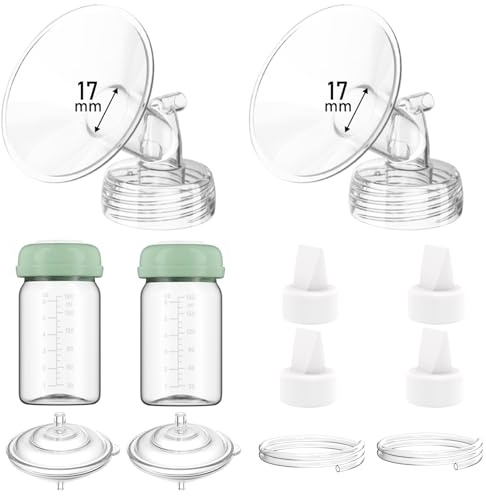Breast Pump Parts Compatible with Spectra S1/S2/9 Plus/Synergy Gold, Full Set Replacement Parts for Spectra Include 17mm Flange, Duckbill Valve, Backflow Protector, Tubing, Bottle, Not Original Parts