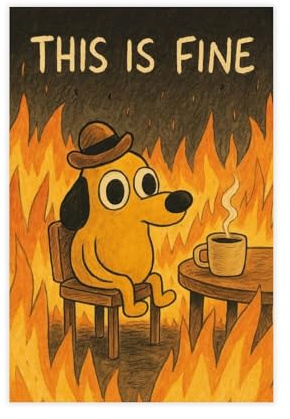 WOPIYNAG Kunstdruck auf Leinwand, Motiv This Is Fine Meme, Schlafzimmer, Dekoration, Landschaftsdekoration, Geschenk, 30 x 45 cm
