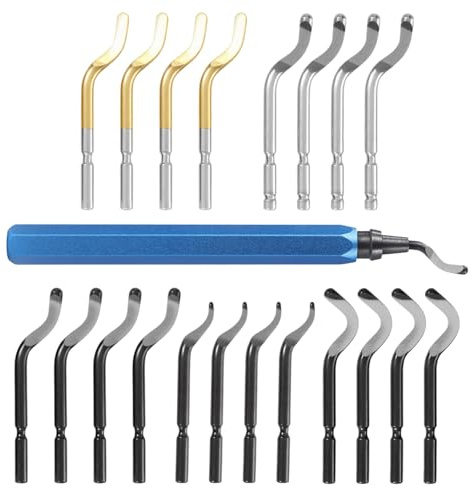 Nuangoo Entgratwerkzeug 360°drehbar-1 Stück Hand Entgrater + 20 Stück HSS Ersatzklingen, Schnellwechsel ohne Werkzeug,Aluminium Griff, rutschfest,für Metall, Kunststoff & 3D-Druck